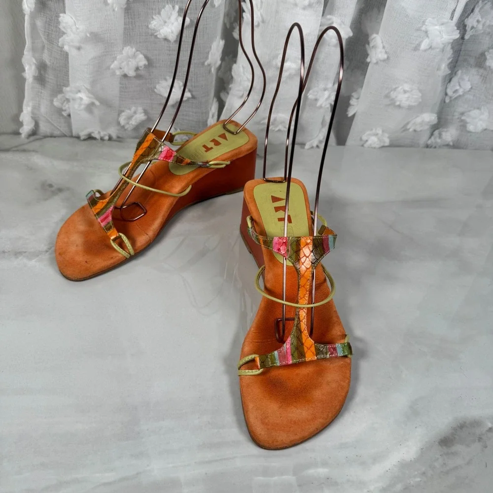 Y2K Strappy Wedge Slide‎ Sandals Funky Snakeskin Maximalist Costume Brazil 7